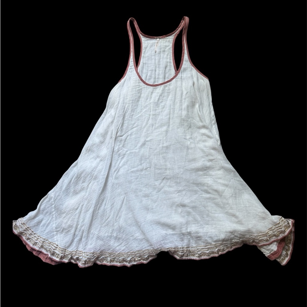 Free People White and Pink Midi Dress with Lace Details